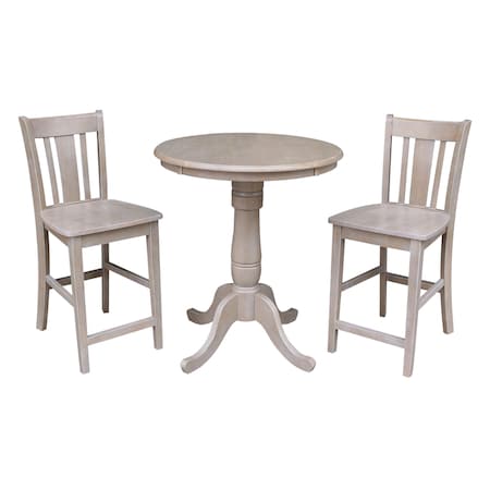 International Concepts Round 30 in Rd Ped Gathering Ht Table, 2 San Remo Counter Ht Stools, Gray Taupe, 30 in W, 30 in L K09-30RT-6B-S102-2